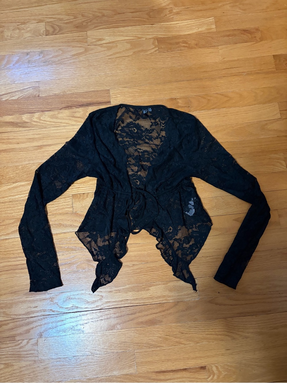 Black Lace Tie-Front Shrug - Women Tops